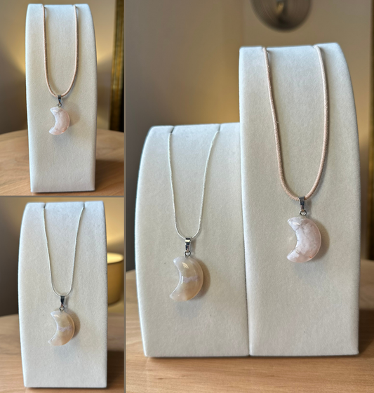 Kette Edelsteinanhänger Achat Kirschblüte Symbol Mond
