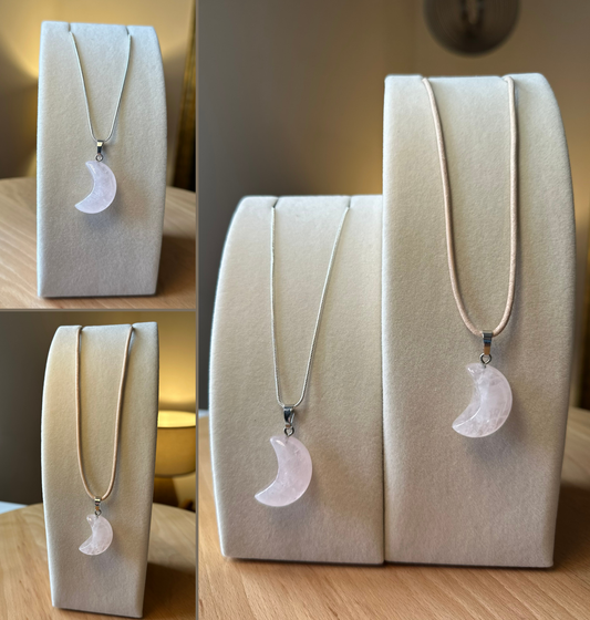 Kette Edelsteinanhänger Rosenquarz Symbol Mond