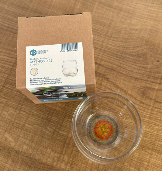 Vitalwasser-Trinkglas MYTHOS mit BDL bunt graviert
