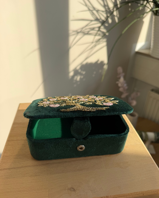 Samt-Schatulle Lebensbaum – Grün