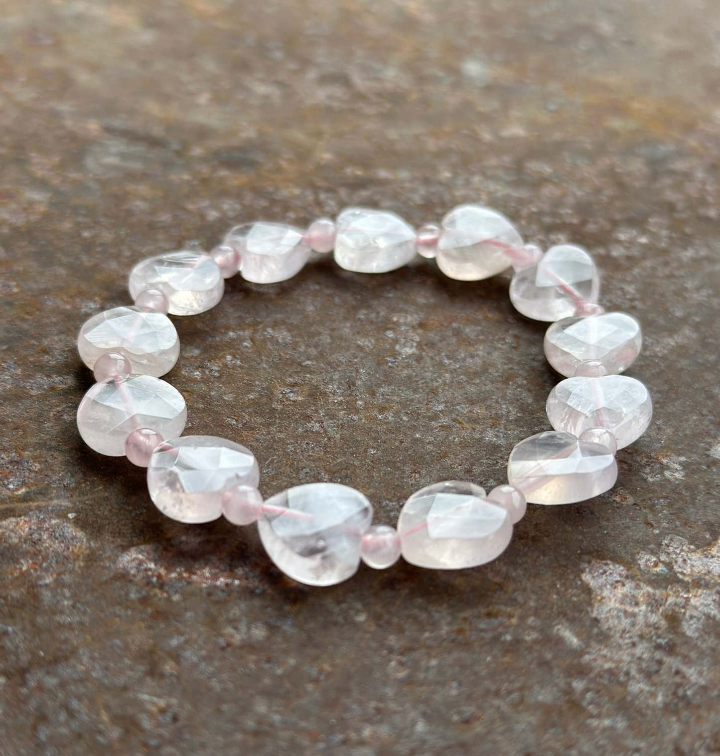 Herz-Perlen-Armband Rosenquarz