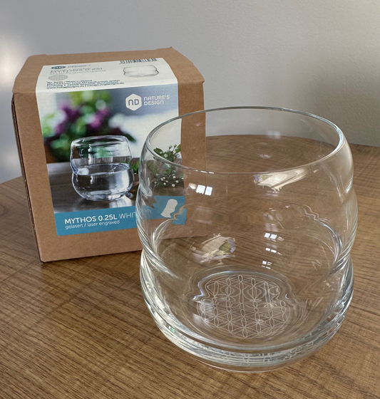 Vitalwasser-Trinkglas MYTHOS mit BDL weiß graviert