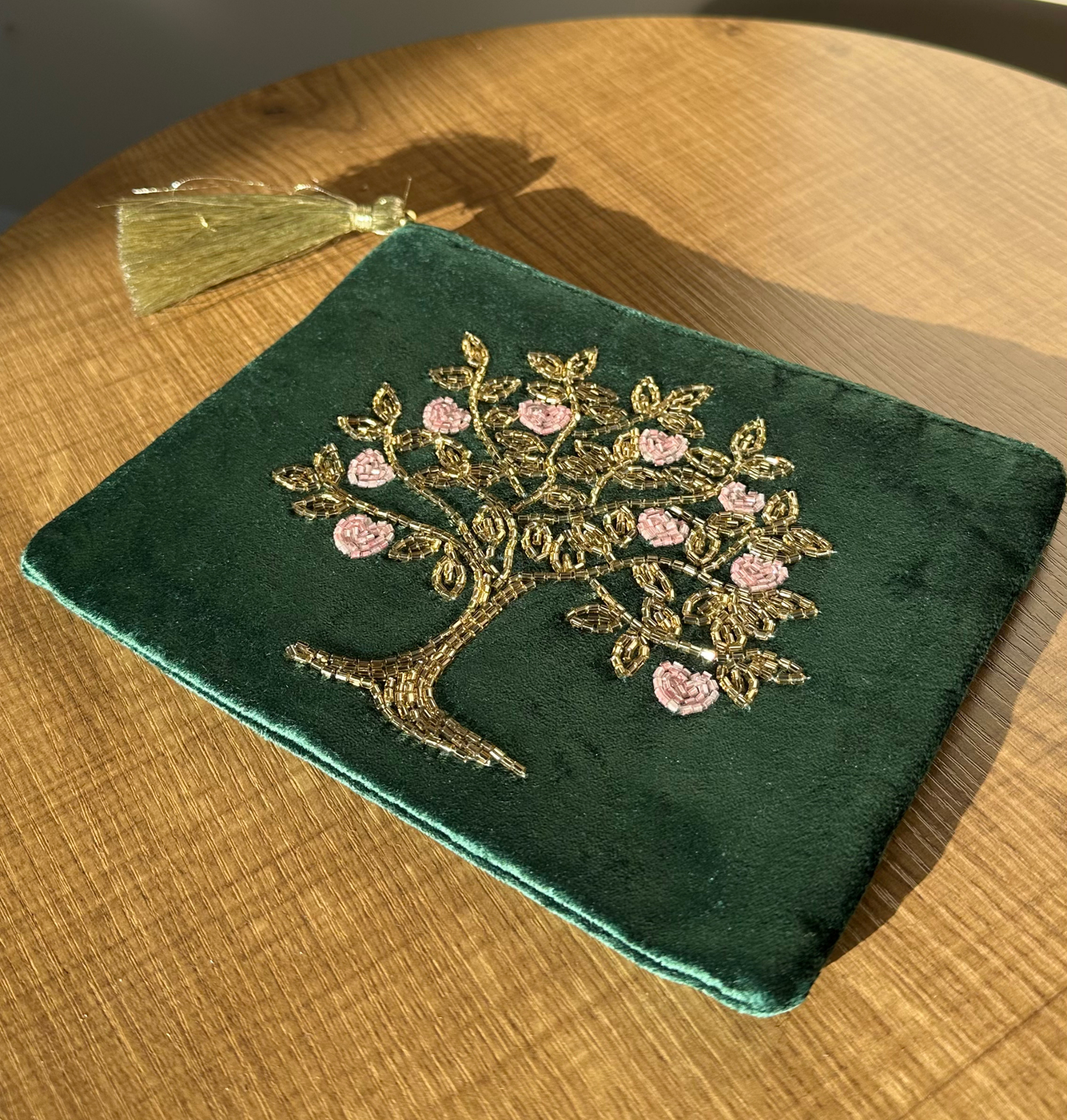 Samt-Täschchen – Lebensbaum, Lotusblüte & Lebensblume