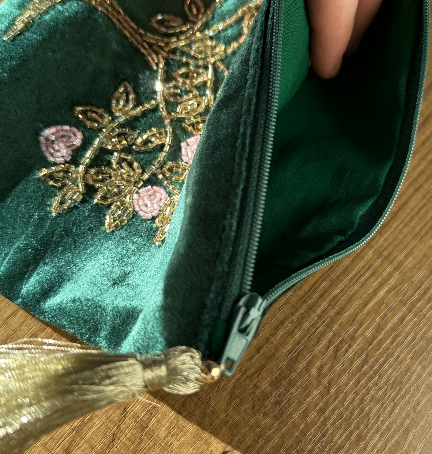 Samt-Täschchen – Lebensbaum, Lotusblüte & Lebensblume