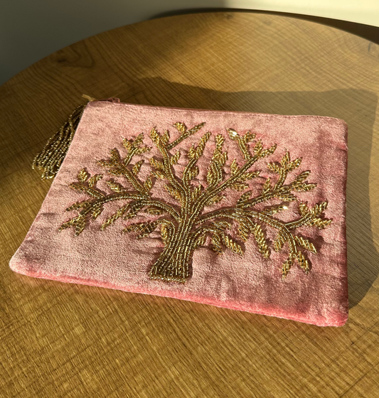 Samt-Täschchen – Lebensbaum, Lotusblüte & Lebensblume