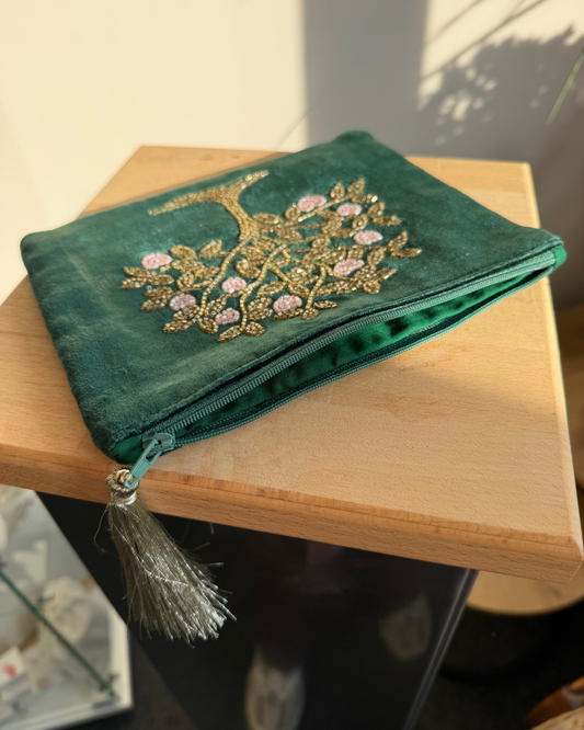Samt-Täschchen Lebensbaum – Grün