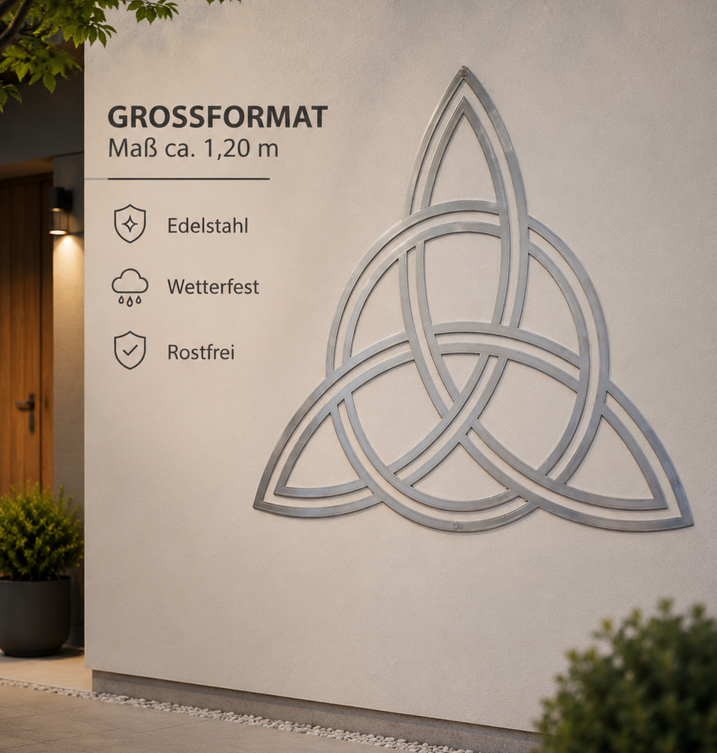 Trinity Keltischer Knoten Wanddekor aus Edelstahl Ø 1,20 m   | Abundanceia