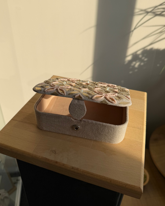 Samt-Schatulle Lebensblume – Gold/Beige