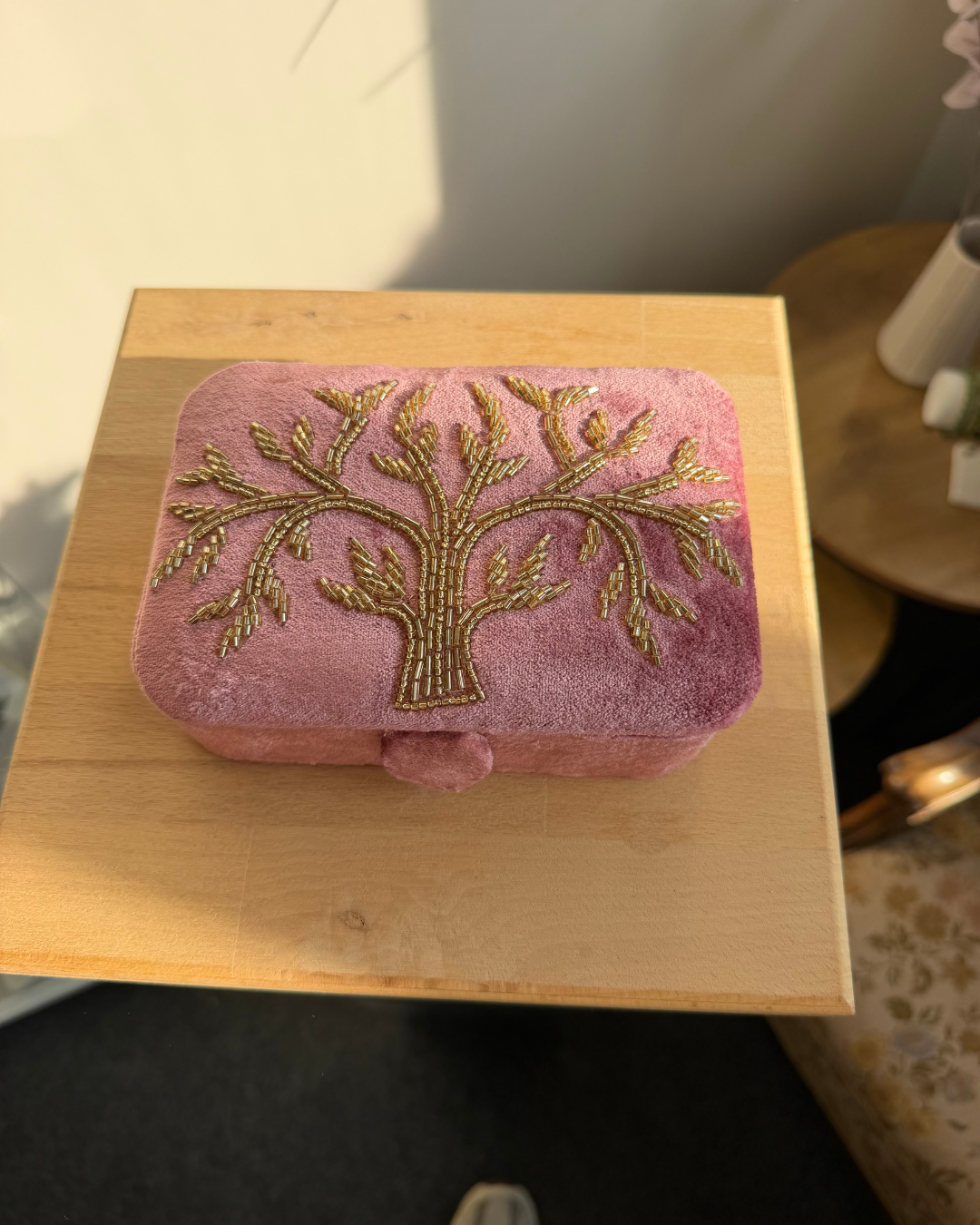 Samt-Schatulle Lebensbaum – Rosa
