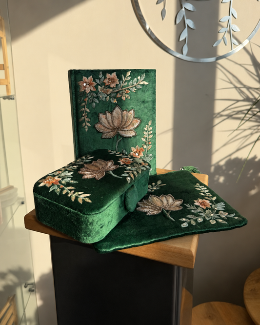 Samt-Bundle Lotusblüte – Grün | 3-teilig